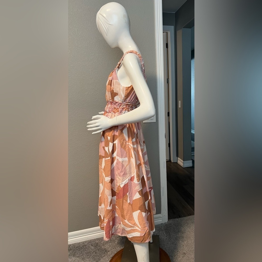 Girl In The Sun Spice Leaf Pattern Midi Dress Size L - Picture 3 of 15